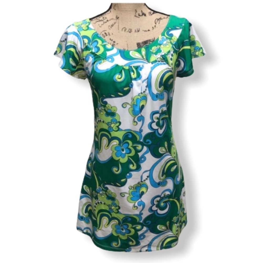 {Bershka} Green Vivid Abstract Tunic